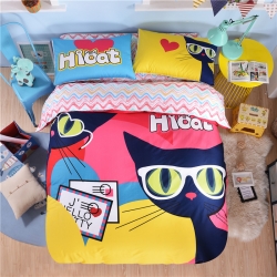 讴思家纺 全棉13070大版印花四件套   爱情猫咪