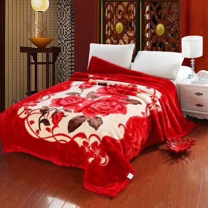 凤凰林毛毯双层超细柔拉舍尔毛毯238大红-心相悦大红风情万种