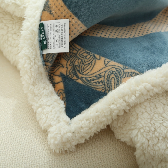 91家纺网 家纺一手货源 找家纺 2025新款双层加厚复合印花羊羔绒毛毯单人双人绒毯布鲁斯
