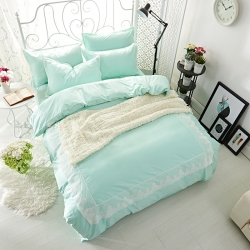 讴思家纺  13372纯色蕾丝四件套思念的距离（水绿）