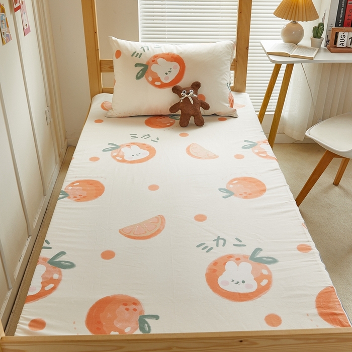 91家纺网 家纺一手货源 找家纺 金丝鸟 2023新款全棉加水晶绒棉加绒床垫套 桔子兔