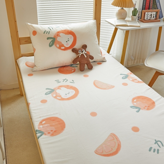 91家纺网 家纺一手货源 找家纺 金丝鸟 2023新款全棉加水晶绒棉加绒床垫套 桔子兔