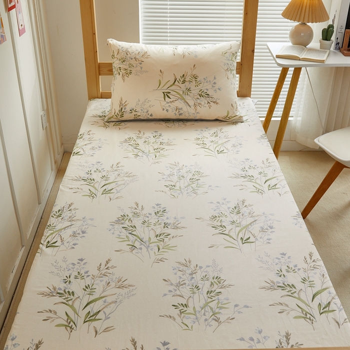 91家纺网 家纺一手货源 找家纺 金丝鸟 2023新款全棉加水晶绒棉加绒床垫套 柳叶草