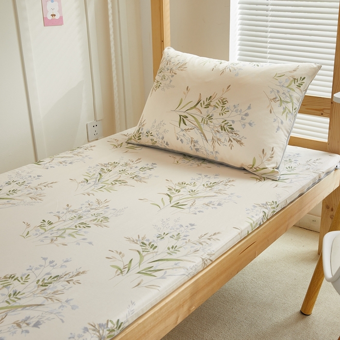 91家纺网 家纺一手货源 找家纺 金丝鸟 2023新款全棉加水晶绒棉加绒床垫套 柳叶草