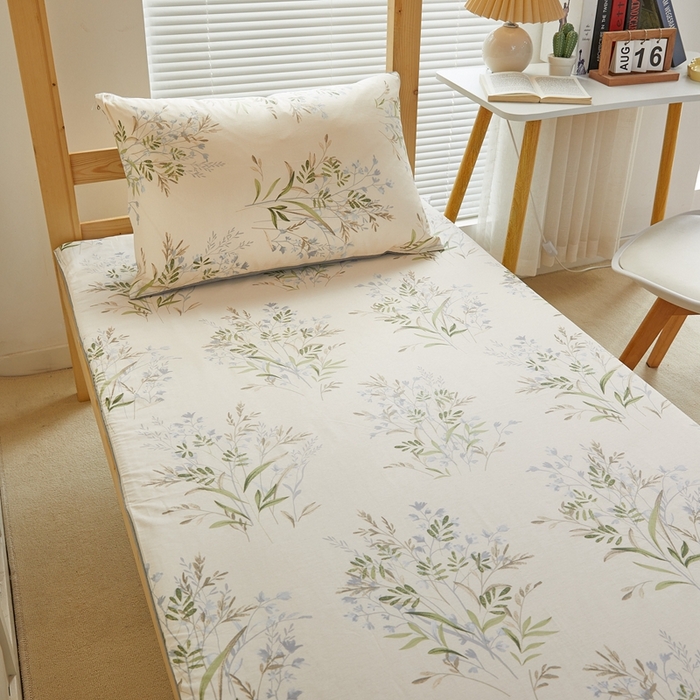 91家纺网 家纺一手货源 找家纺 金丝鸟 2023新款全棉加水晶绒棉加绒床垫套 柳叶草