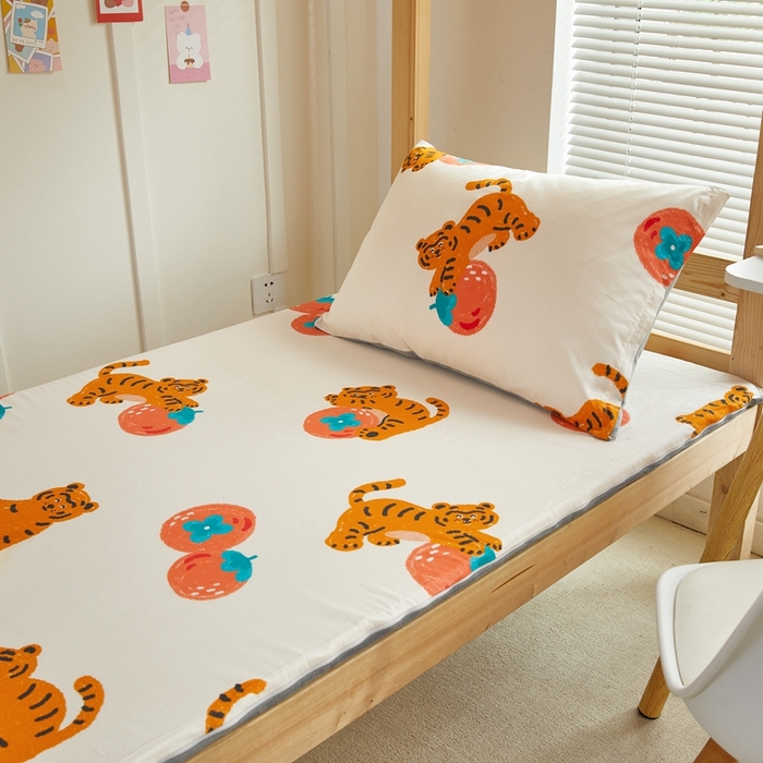 91家纺网 家纺一手货源 找家纺 金丝鸟 2023新款全棉加水晶绒棉加绒床垫套 喜柿虎