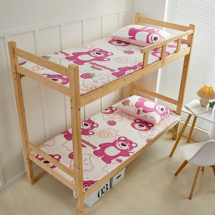 91家纺网 家纺一手货源 找家纺 金丝鸟 2023新款全棉加水晶绒棉加绒床垫套 草莓熊