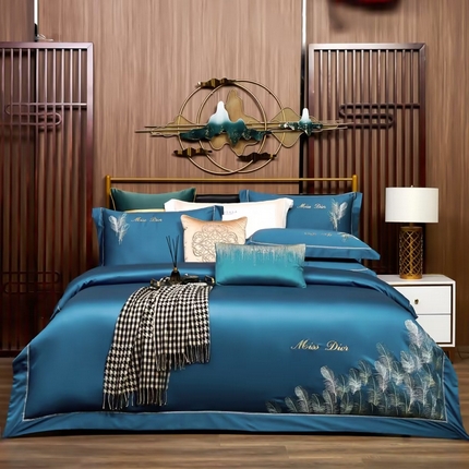 91家纺网 家纺一手货源 找家纺 （总）U品汇2023款新品120支s长绒棉宽边刺绣花纯棉全棉四件套直播