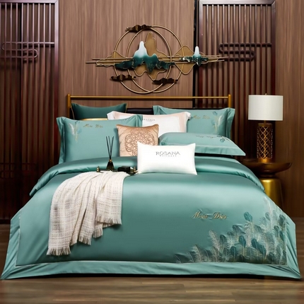 91家纺网 家纺一手货源 找家纺 （总）U品汇2023款新品120支s长绒棉宽边刺绣花纯棉全棉四件套直播