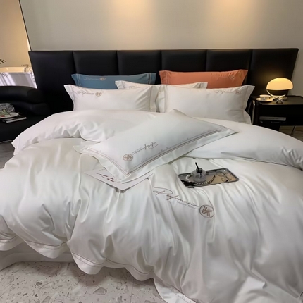 91家纺网 家纺一手货源 找家纺 （总）U品汇2023款新品120支s长绒棉宽边刺绣花纯棉全棉四件套直播