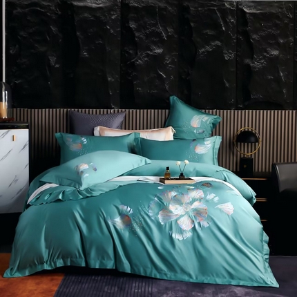 91家纺网 家纺一手货源 找家纺 （总）U品汇2023款新品120支s长绒棉宽边刺绣花纯棉全棉四件套直播