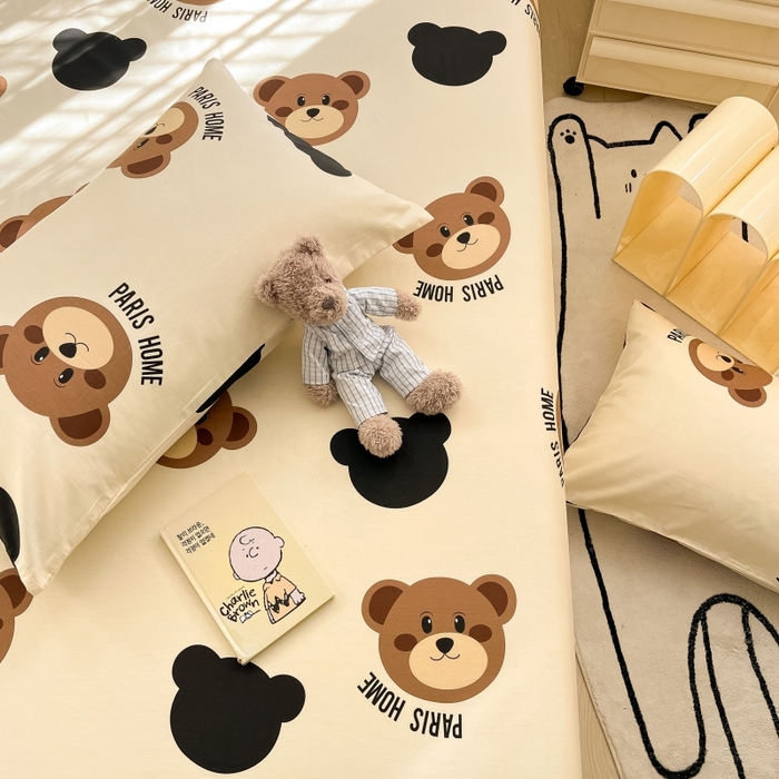 91家纺网 家纺一手货源 找家纺 2023新款全棉印花小清新系列-单枕套 呆萌熊