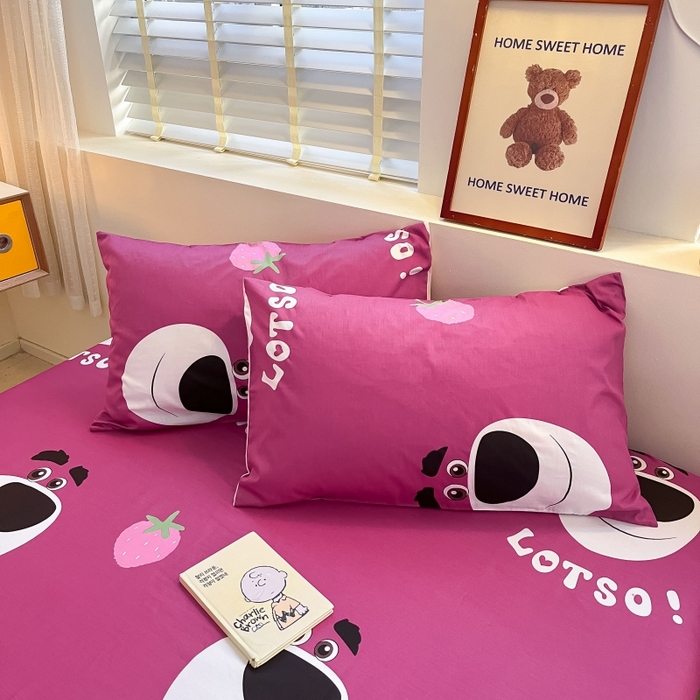 91家纺网 家纺一手货源 找家纺 2023新款全棉印花小清新系列-单枕套 调皮熊