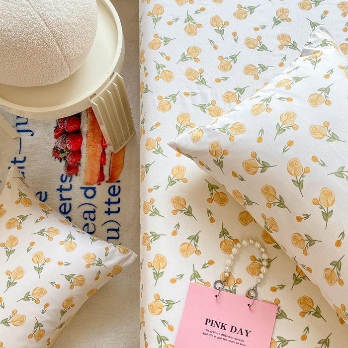 91家纺网 家纺一手货源 找家纺 2023新款全棉印花小清新系列-单枕套 黄玫瑰