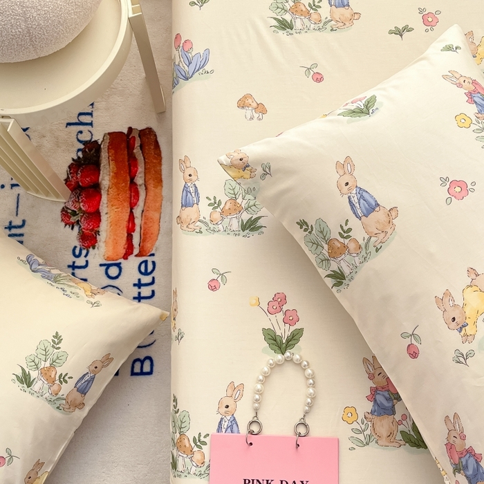 91家纺网 家纺一手货源 找家纺 2023新款全棉印花小清新系列-单枕套 蘑菇屋