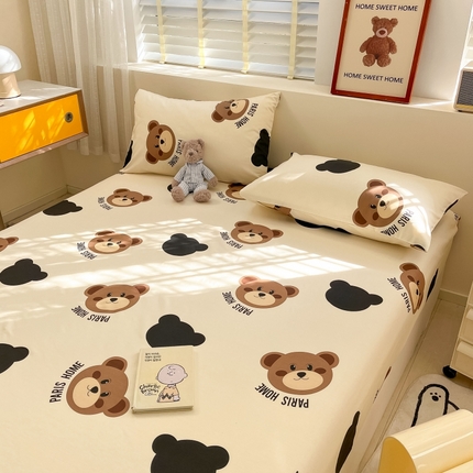 91家纺网 家纺一手货源 找家纺 2023新款全棉印花小清新系列-单枕套 呆萌熊