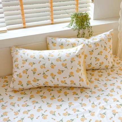 91家纺网 家纺一手货源 找家纺 2023新款全棉印花小清新系列-单枕套 黄玫瑰