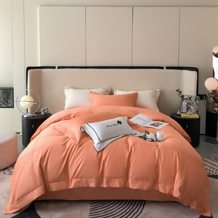 91家纺网 家纺一手货源 找家纺 新款纯棉全棉长绒棉四件套-莫拉格 爱玛橙