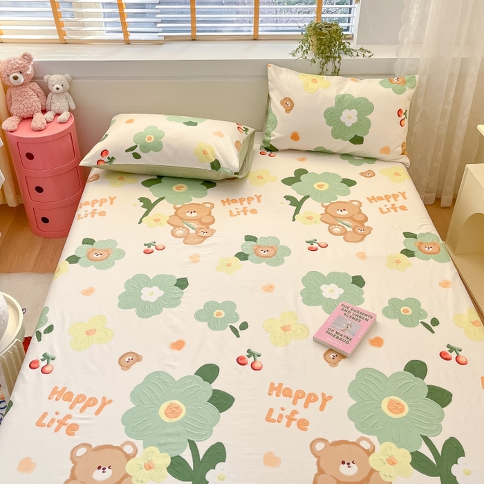 91家纺网 家纺一手货源 找家纺 2023新款全棉印花小清新系列-单床单 甜甜心事