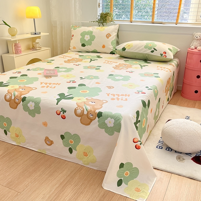 91家纺网 家纺一手货源 找家纺 2023新款全棉印花小清新系列-单床单 甜甜心事