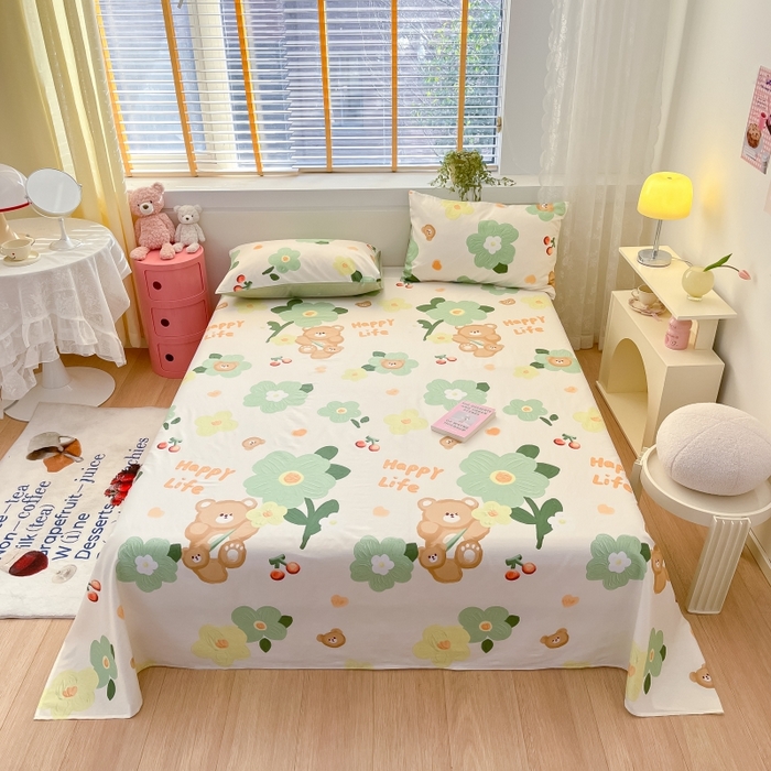 91家纺网 家纺一手货源 找家纺 2023新款全棉印花小清新系列-单床单 甜甜心事