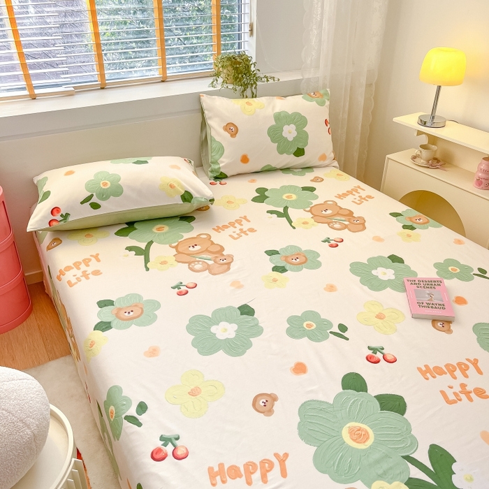 91家纺网 家纺一手货源 找家纺 2023新款全棉印花小清新系列-单床单 甜甜心事