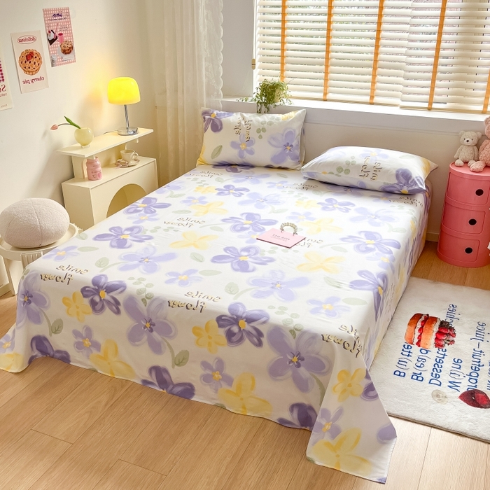 91家纺网 家纺一手货源 找家纺 2023新款全棉印花小清新系列-单床单 微笑花