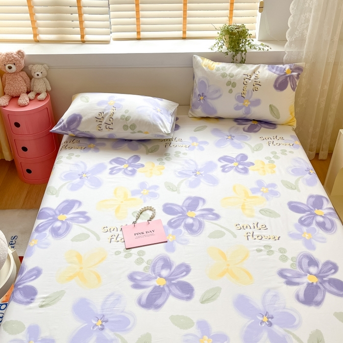 91家纺网 家纺一手货源 找家纺 2023新款全棉印花小清新系列-单床单 微笑花