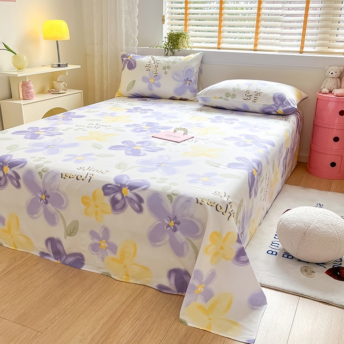 91家纺网 家纺一手货源 找家纺 2023新款全棉印花小清新系列-单床单 微笑花