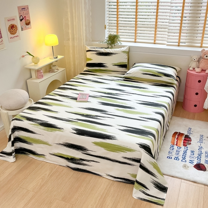 91家纺网 家纺一手货源 找家纺 2023新款全棉印花小清新系列-单床单 幸运线条