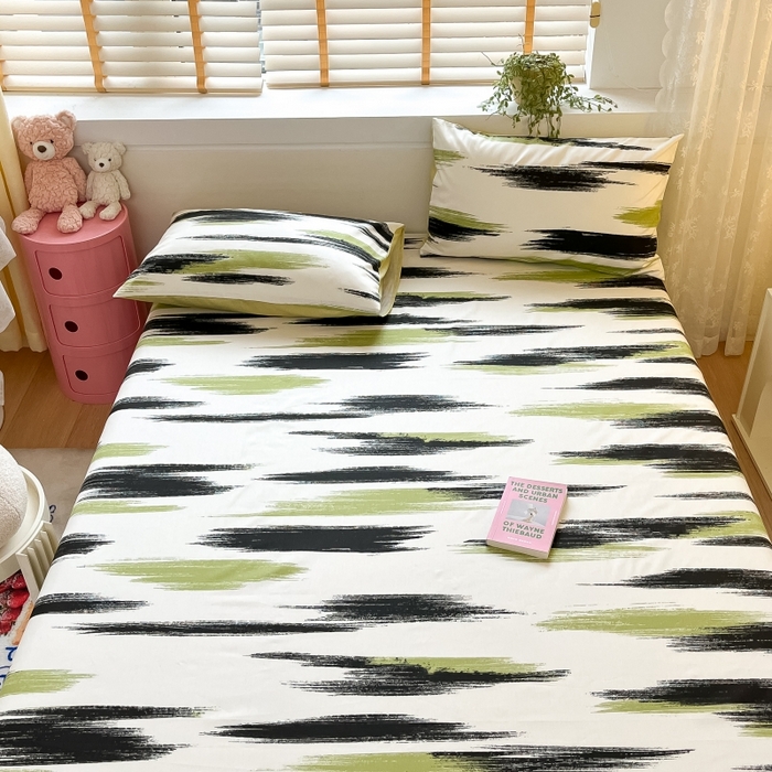 91家纺网 家纺一手货源 找家纺 2023新款全棉印花小清新系列-单床单 幸运线条