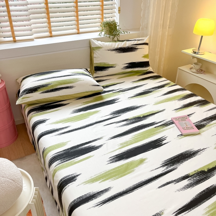 91家纺网 家纺一手货源 找家纺 2023新款全棉印花小清新系列-单床单 幸运线条