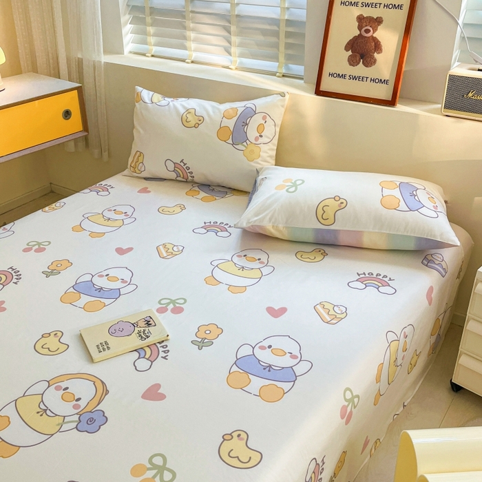 91家纺网 家纺一手货源 找家纺 2023新款全棉印花小清新系列-单床单 鸭鸭乐园