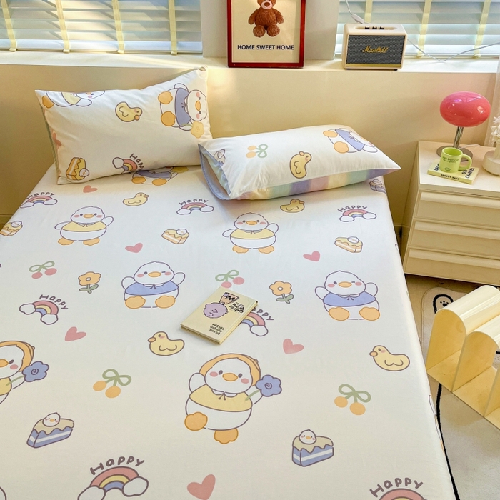 91家纺网 家纺一手货源 找家纺 2023新款全棉印花小清新系列-单床单 鸭鸭乐园