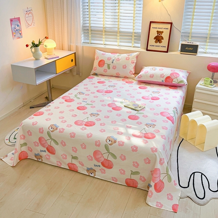 91家纺网 家纺一手货源 找家纺 2023新款全棉印花小清新系列-单床单 樱桃小丸子