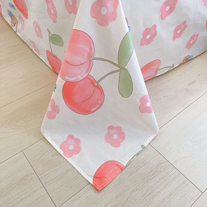 91家纺网 家纺一手货源 找家纺 2023新款全棉印花小清新系列-单床单 樱桃小丸子