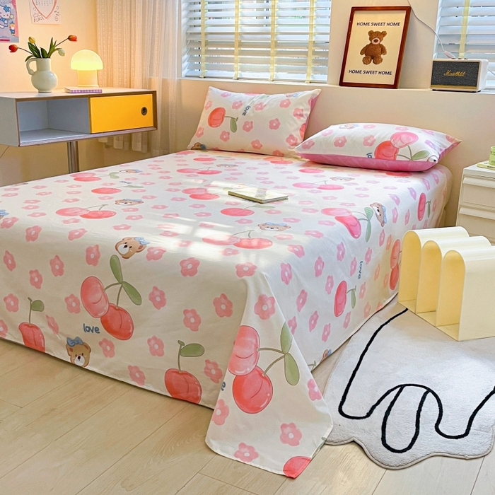 91家纺网 家纺一手货源 找家纺 2023新款全棉印花小清新系列-单床单 樱桃小丸子