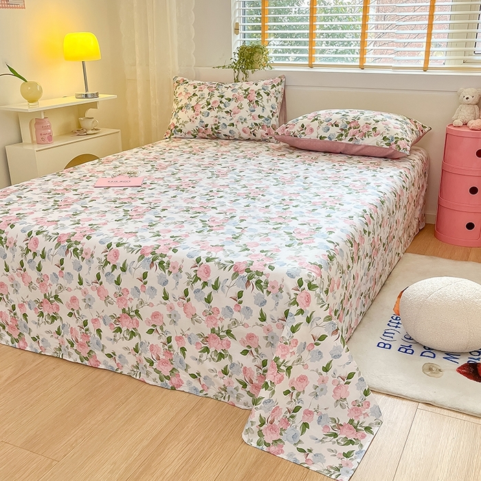 91家纺网 家纺一手货源 找家纺 2023新款全棉印花小清新系列-单床单 优雅恋人