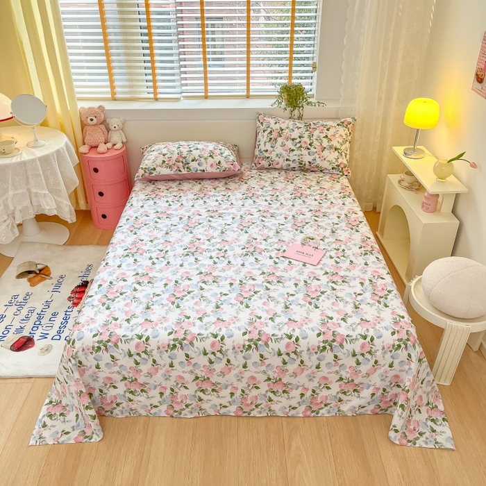 91家纺网 家纺一手货源 找家纺 2023新款全棉印花小清新系列-单床单 优雅恋人