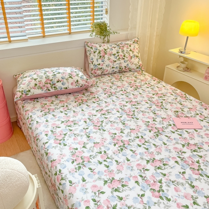 91家纺网 家纺一手货源 找家纺 2023新款全棉印花小清新系列-单床单 优雅恋人