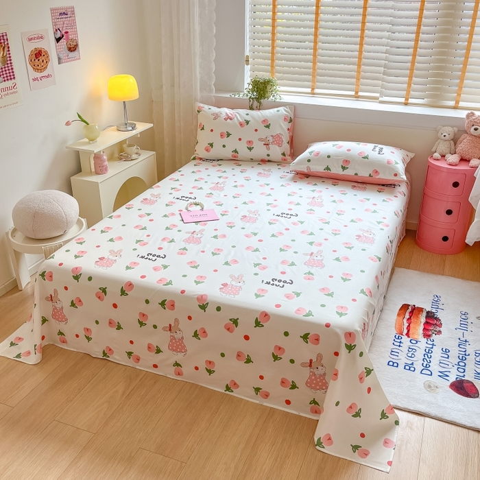 91家纺网 家纺一手货源 找家纺 2023新款全棉印花小清新系列-单床单 雨沫