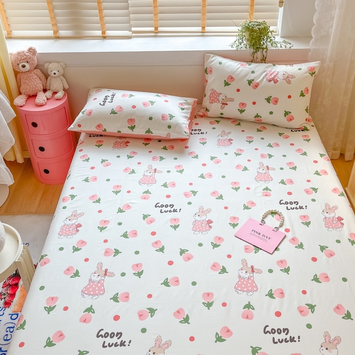 91家纺网 家纺一手货源 找家纺 2023新款全棉印花小清新系列-单床单 雨沫