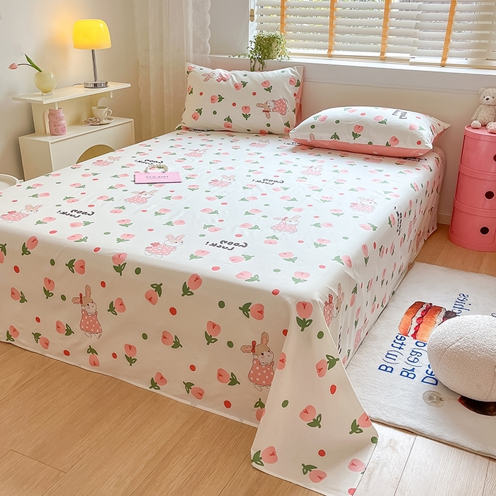 91家纺网 家纺一手货源 找家纺 2023新款全棉印花小清新系列-单床单 雨沫