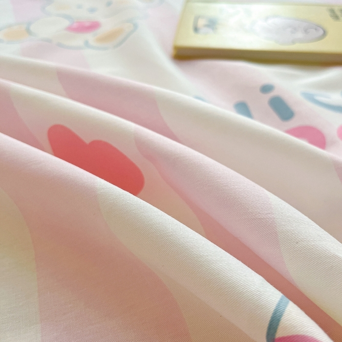 91家纺网 家纺一手货源 找家纺 2023新款全棉印花小清新系列-单床单 元气小兔