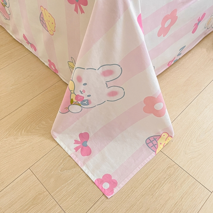 91家纺网 家纺一手货源 找家纺 2023新款全棉印花小清新系列-单床单 元气小兔