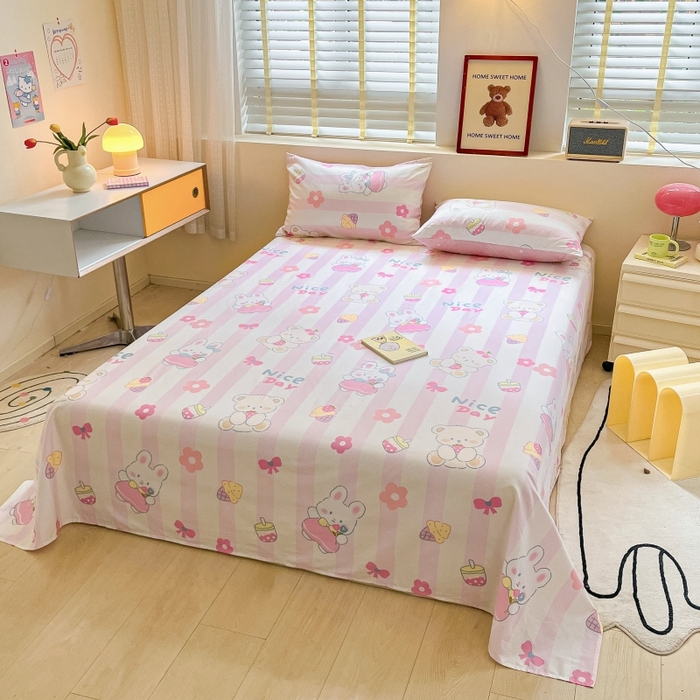 91家纺网 家纺一手货源 找家纺 2023新款全棉印花小清新系列-单床单 元气小兔