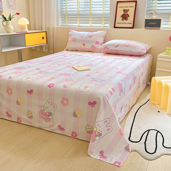 91家纺网 家纺一手货源 找家纺 2023新款全棉印花小清新系列-单床单 元气小兔