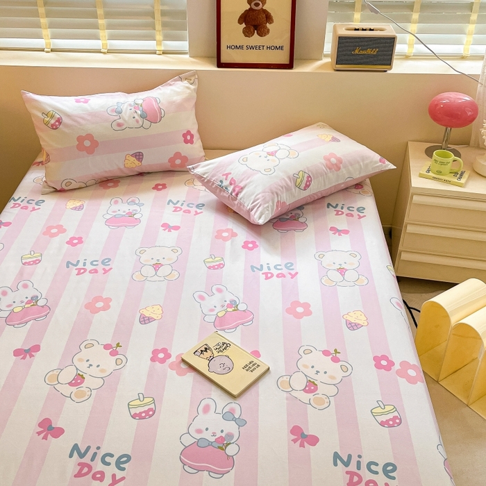 91家纺网 家纺一手货源 找家纺 2023新款全棉印花小清新系列-单床单 元气小兔