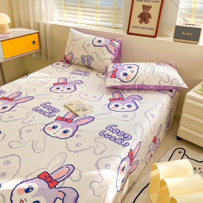 91家纺网 家纺一手货源 找家纺 2023新款全棉印花小清新系列-单床单 紫婼