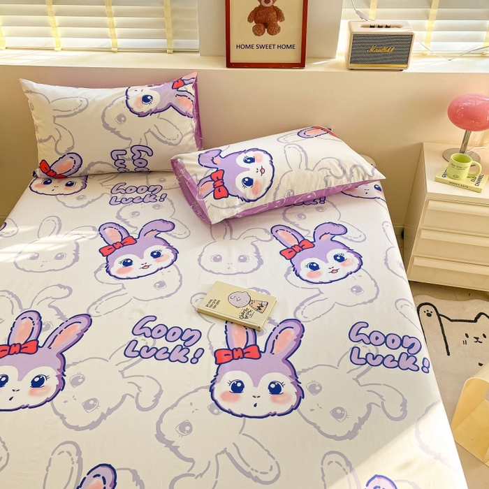 91家纺网 家纺一手货源 找家纺 2023新款全棉印花小清新系列-单床单 紫婼